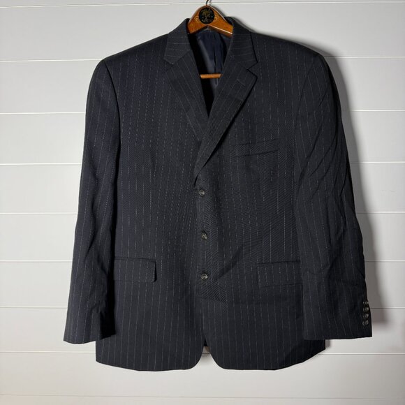 Lauren Ralph Lauren Black Pin Stripe 100% Wool Blazer Sports Coat Size 46R - Picture 1 of 9